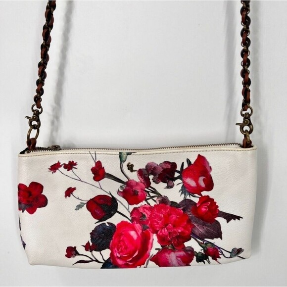 Elliott Lucca faux leather crossbody bag, off-white red & green floral, 12" x 7" - Picture 1 of 7